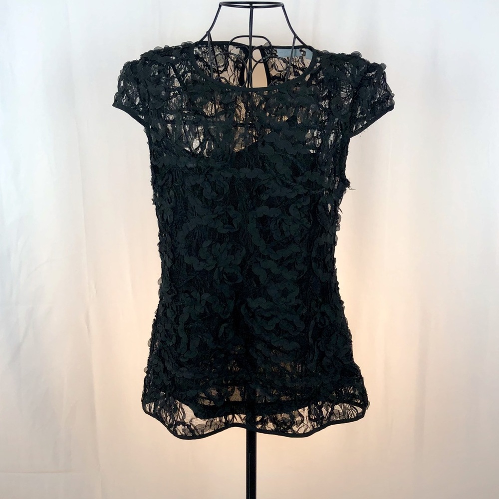 New York & Company sheer lace overlay top S